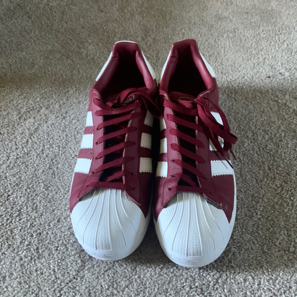 adidas superstars mens 13 red/ light blue/ white